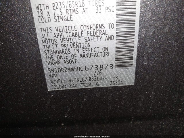 5N1DR2MM5HC673873 Nissan Pathfinder Sl