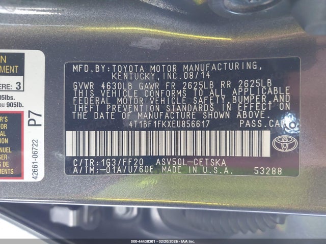 4T1BF1FKXEU856617 Toyota CAMRY SE