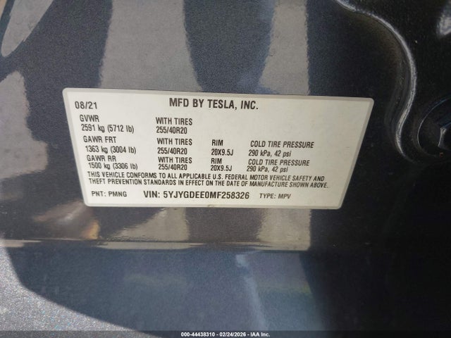 2021 TESLA MODEL Y 5YJYGDEE0MF258326 Photo 8
