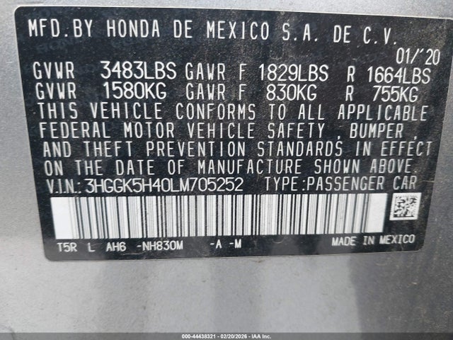 3HGGK5H40LM705252 Honda FIT LX