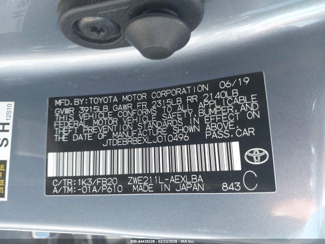 Toyota Corolla Hybrid Le 2020 JTDEBRBEXLJ010496 Image 9
