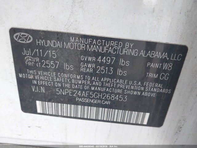 5NPE24AF5GH268453 Hyundai SONATA SE