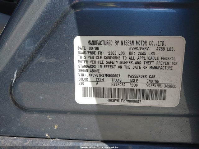 2007 Infiniti G35x მანქანა იყიდება აუქციონზე, vin: JNKBV61F27M800607, აუქციონის ნომერი: 44438358