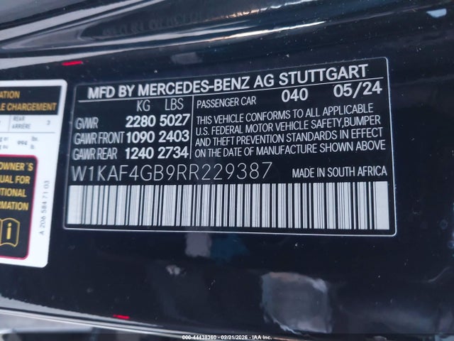 W1KAF4GB9RR229387 Mercedes-Benz C 300