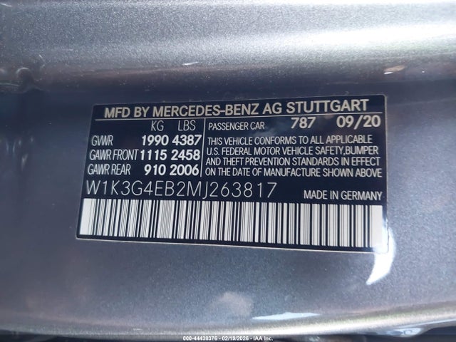 W1K3G4EB2MJ263817 Mercedes-Benz A 220