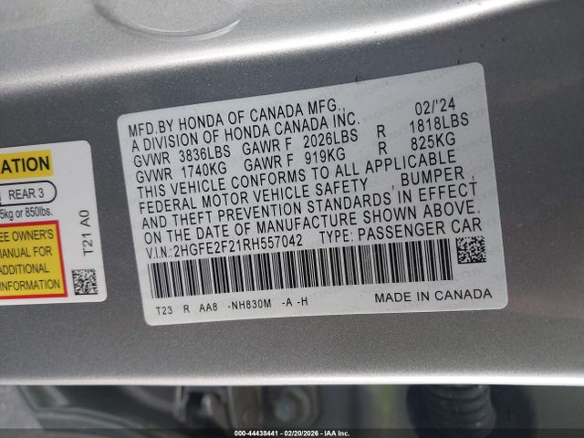 2HGFE2F21RH557042 Honda Civic Lx