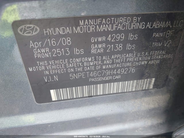 2009 HYUNDAI SONATA 5NPET46C79H449276 Photo 8