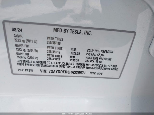 2024 TESLA MODEL Y 7SAYGDED5RA326621 Photo 8