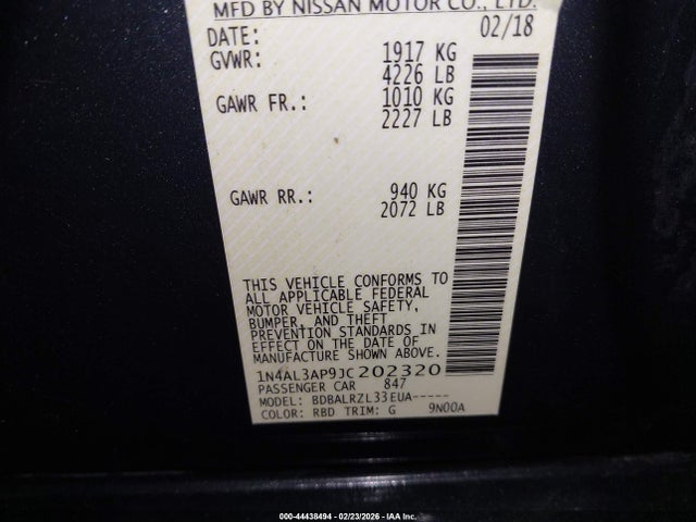 1N4AL3AP9JC202320 Nissan Altima 2.5 Sl