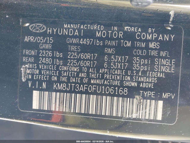 KM8JT3AF0FU106168 Hyundai TUCSON GLS