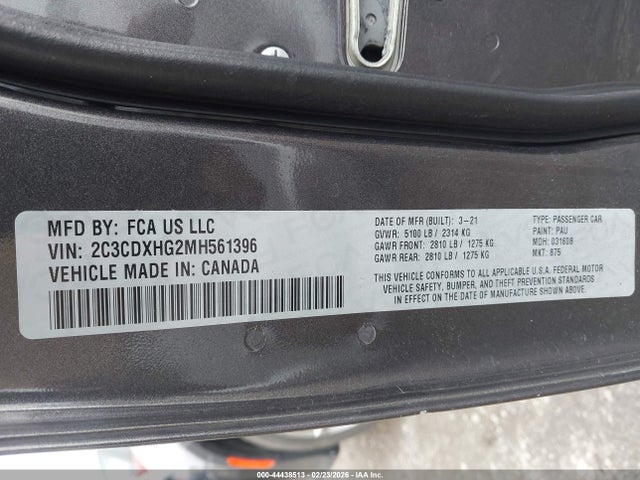 2021 Dodge Charger Gt Rwd მანქანა იყიდება აუქციონზე, vin: 2C3CDXHG2MH561396, აუქციონის ნომერი: 44438513