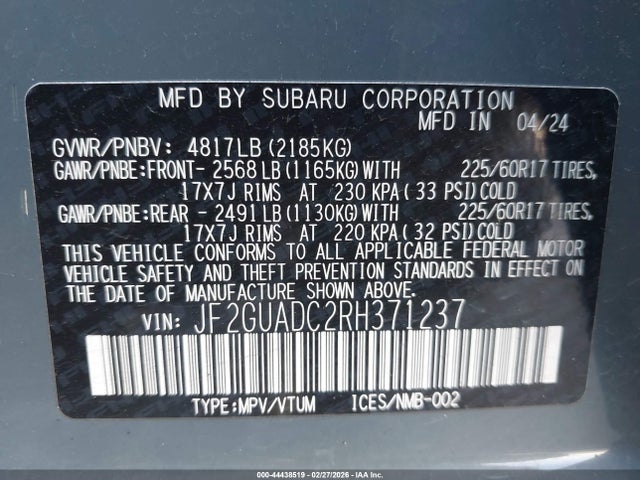 2024 SUBARU CROSSTREK JF2GUADC2RH371237 Photo 8