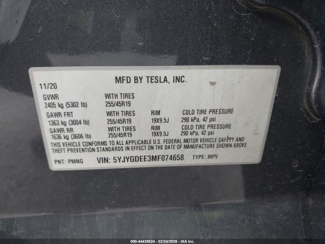 Aukcja sprzedaży 2021 Tesla Model Y Long Range Dual Motor All-wheel Drive, vin: 5YJYGDEE3MF074658, numer aukcji: 44438524
