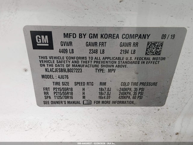 Aukcja sprzedaży 2020 Buick Encore Awd Preferred, vin: KL4CJESB9LB027223, numer aukcji: 44438527