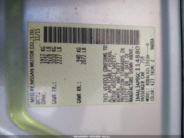 1N4AL3AP0GC114880 Nissan Altima 2.5 Sr