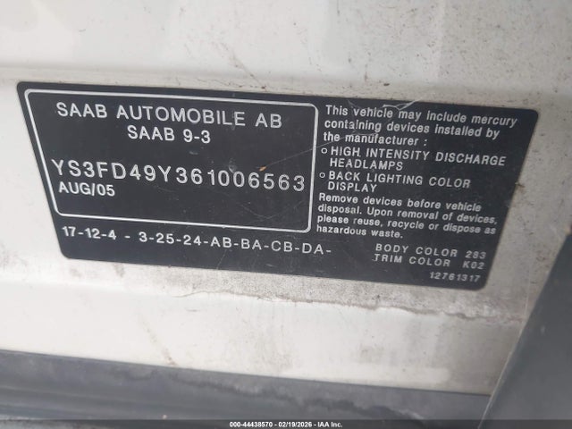 2006 SAAB 9-3 YS3FD49Y361006563 Photo 8