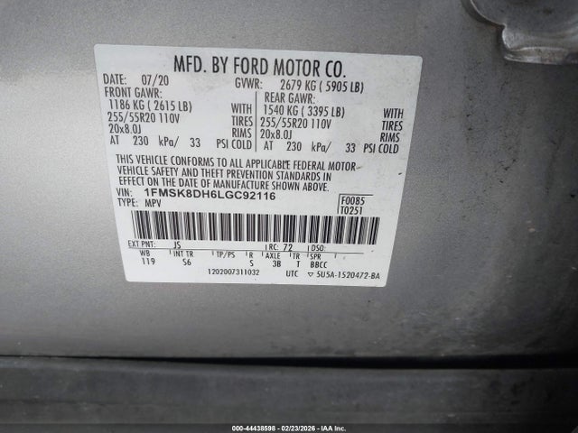 2020 FORD EXPLORER 1FMSK8DH6LGC92116 Photo 8