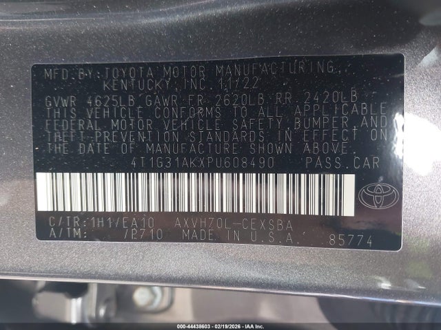 4T1G31AKXPU608490 Toyota Camry Se Hybrid
