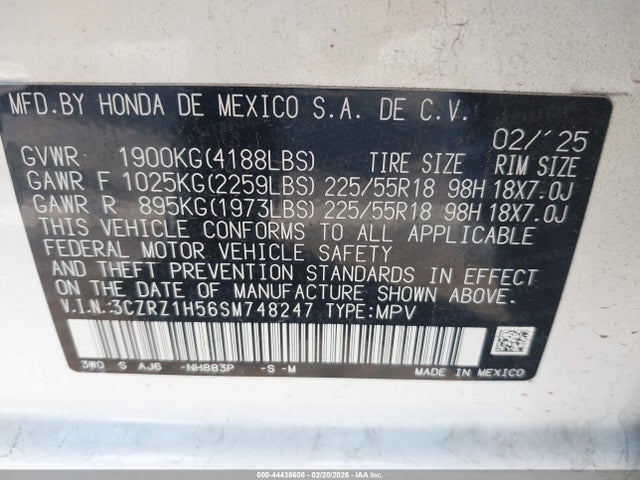 3CZRZ1H56SM748247 Honda Hr-v 2wd Sport