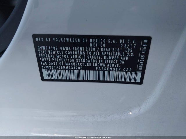 3VW2B7AJ9HM334200 Volkswagen Jetta 1.4t S