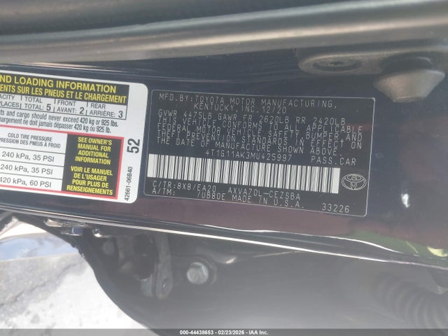 4T1G11AK3MU425997 Toyota CAMRY SE