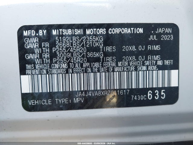 Продажа на аукционе авто 2024 Mitsubishi Outlander Se 2.5 S-awc, vin: JA4J4VA8XRZ011617, номер лота: 44438688