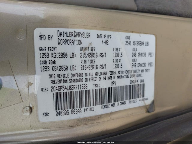 2002 CHRYSLER TOWN & COUNTRY 2C4GP54L02R711539 Photo 8