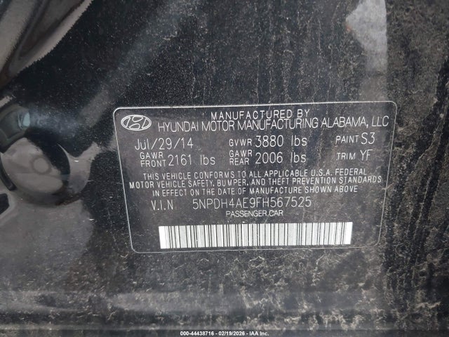 5NPDH4AE9FH567525 Hyundai ELANTRA SE