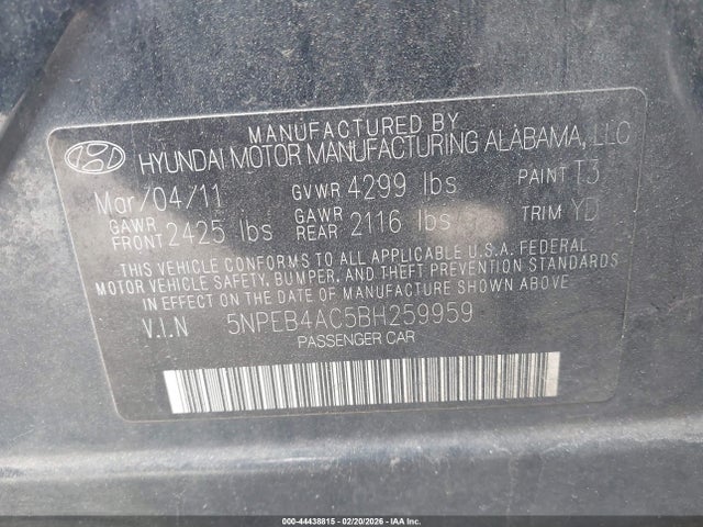 2011 HYUNDAI SONATA 5NPEB4AC5BH259959 Photo 8