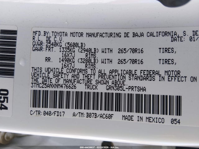3TMCZ5ANXNM476626 Toyota Tacoma Trd Off Road