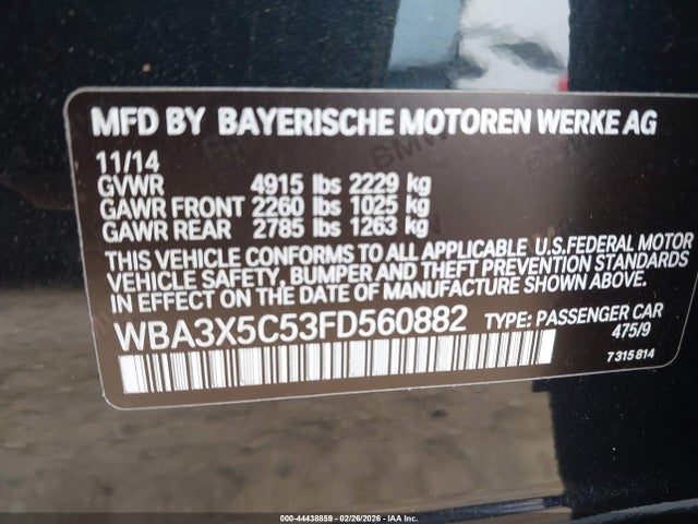 2015 Bmw 328i Gran Turismo Xdrive მანქანა იყიდება აუქციონზე, vin: WBA3X5C53FD560882, აუქციონის ნომერი: 44438859