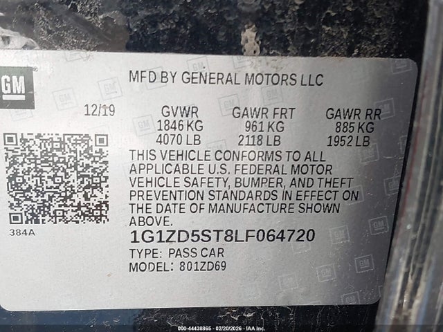 1G1ZD5ST8LF064720 Chevrolet Malibu Fwd Lt