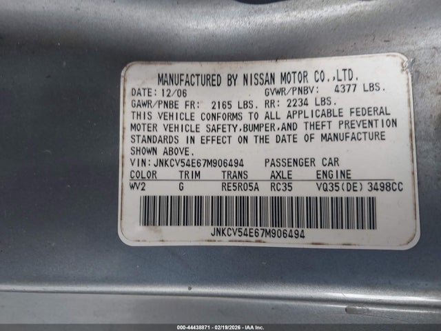 Продаж на аукціоні авто 2007 Infiniti G35, vin: JNKCV54E67M906494, номер лоту: 44438871