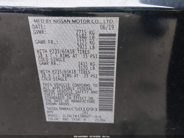 Продаж на аукціоні авто 2020 Infiniti Qx60 Luxe Awd, vin: 5N1DL0MMXLC501093, номер лоту: 44438908
