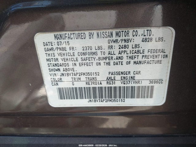 Продаж на аукціоні авто 2015 Infiniti Q50 Premium, vin: JN1BV7AP2FM350152, номер лоту: 44438959