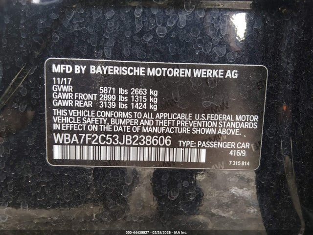 2018 Bmw Alpina B7 Xdrive მანქანა იყიდება აუქციონზე, vin: WBA7F2C53JB238606, აუქციონის ნომერი: 44439027