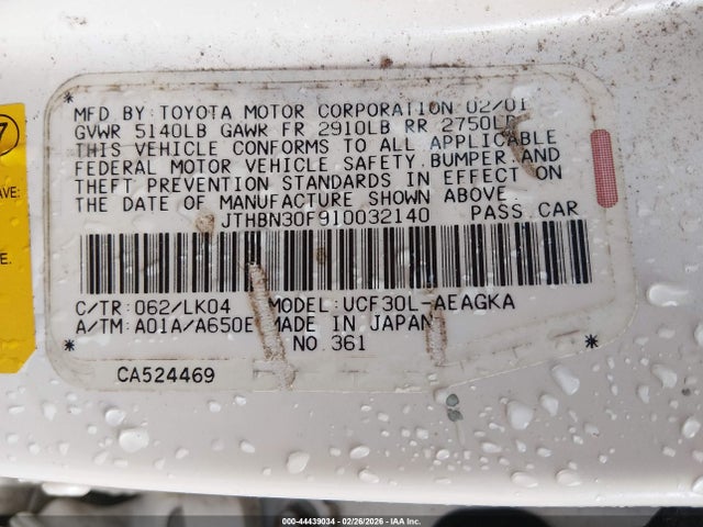 Aukcja sprzedaży 2001 Lexus Ls 430, vin: JTHBN30F910032140, numer aukcji: 44439034