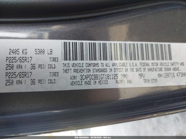 Auction sale of the 2016 Dodge Journey Sxt, vin: 3C4PDCBB1GT181125, lot number: 44439044