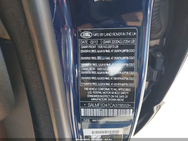 2012 LAND ROVER RANGE ROVER SALMF1D47CA378553 Photo 8