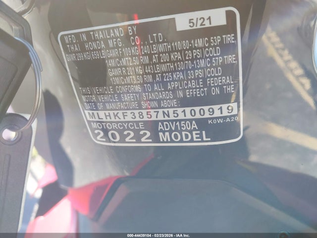 MLHKF3857N5100919 Honda Adv150 A