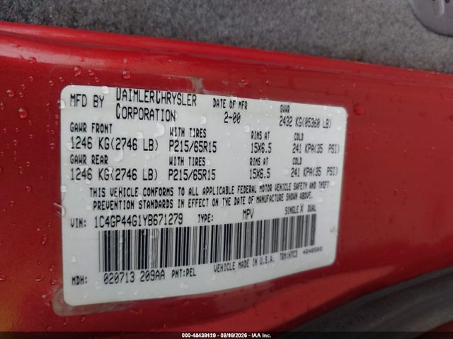 Продаж на аукціоні авто 2000 Chrysler Town & Country Lx, vin: 1C4GP44G1YB671279, номер лоту: 44439119