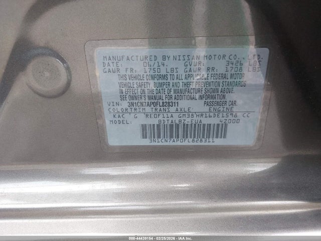 3N1CN7AP0FL828311 Nissan Versa 1.6 S/1.6 S+/1.6 Sl/1.6 Sv