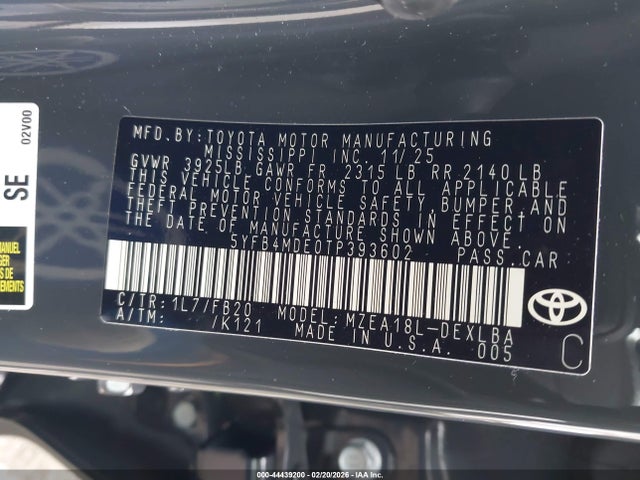 Toyota COROLLA LE 2026 5YFB4MDE0TP393602 Image 9