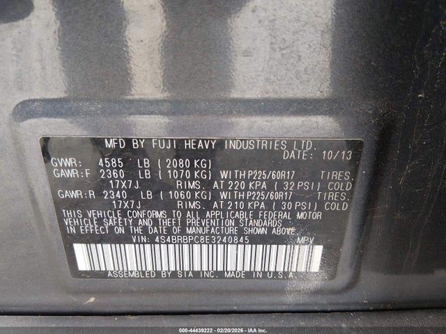 Subaru Outback 2.5i Limited 2014 4S4BRBPC8E3240845 Image 9