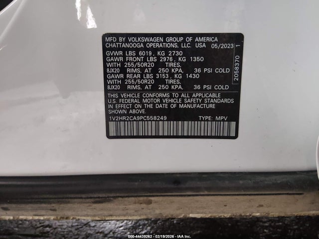 Продаж на аукціоні авто 2023 Volkswagen Atlas 3.6l V6 Se W/technology, vin: 1V2HR2CA9PC558249, номер лоту: 44439262