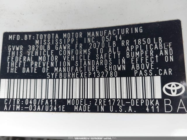 Toyota COROLLA L 2014 5YFBURHEXEP132780 Image 9