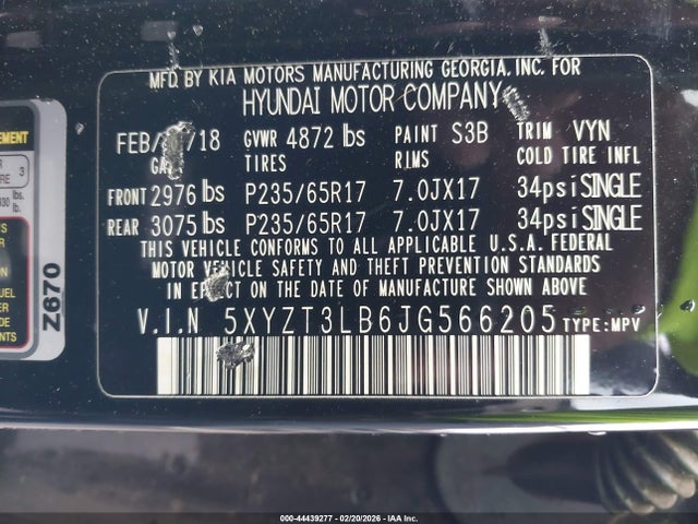Продажа на аукционе авто 2018 Hyundai Santa Fe Sport 2.4l, vin: 5XYZT3LB6JG566205, номер лота: 44439277