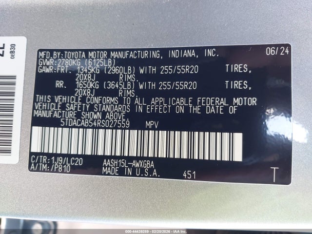 5TDACAB54RS027559 Toyota Grand Highlander Hybrid Limited