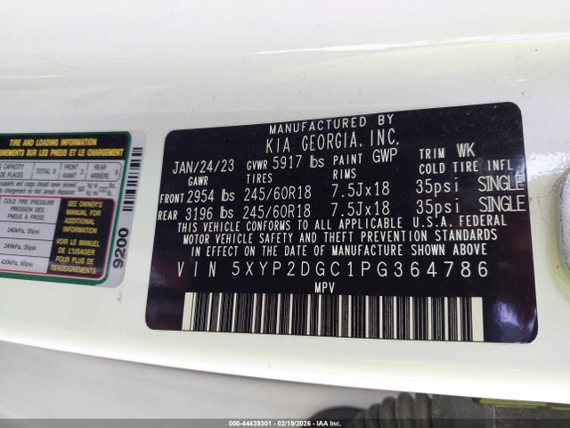 44439301 :رقم المزاد ، 5XYP2DGC1PG364786 vin ، 2023 Kia Telluride Lx مزاد بيع