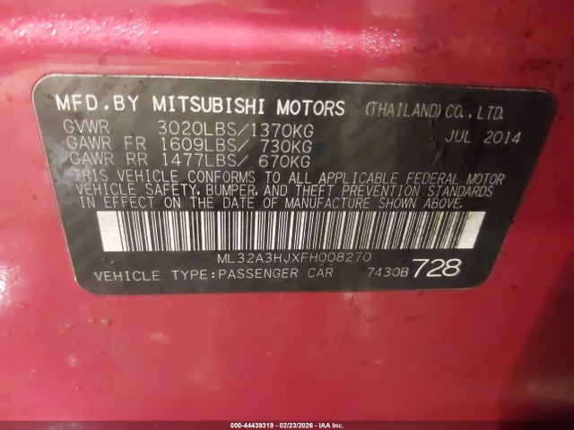 2015 MITSUBISHI MIRAGE ML32A3HJXFH008270 Photo 10